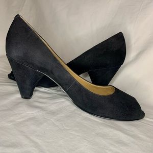 Nine West Peep Toe Heels - Black Suede - 10M